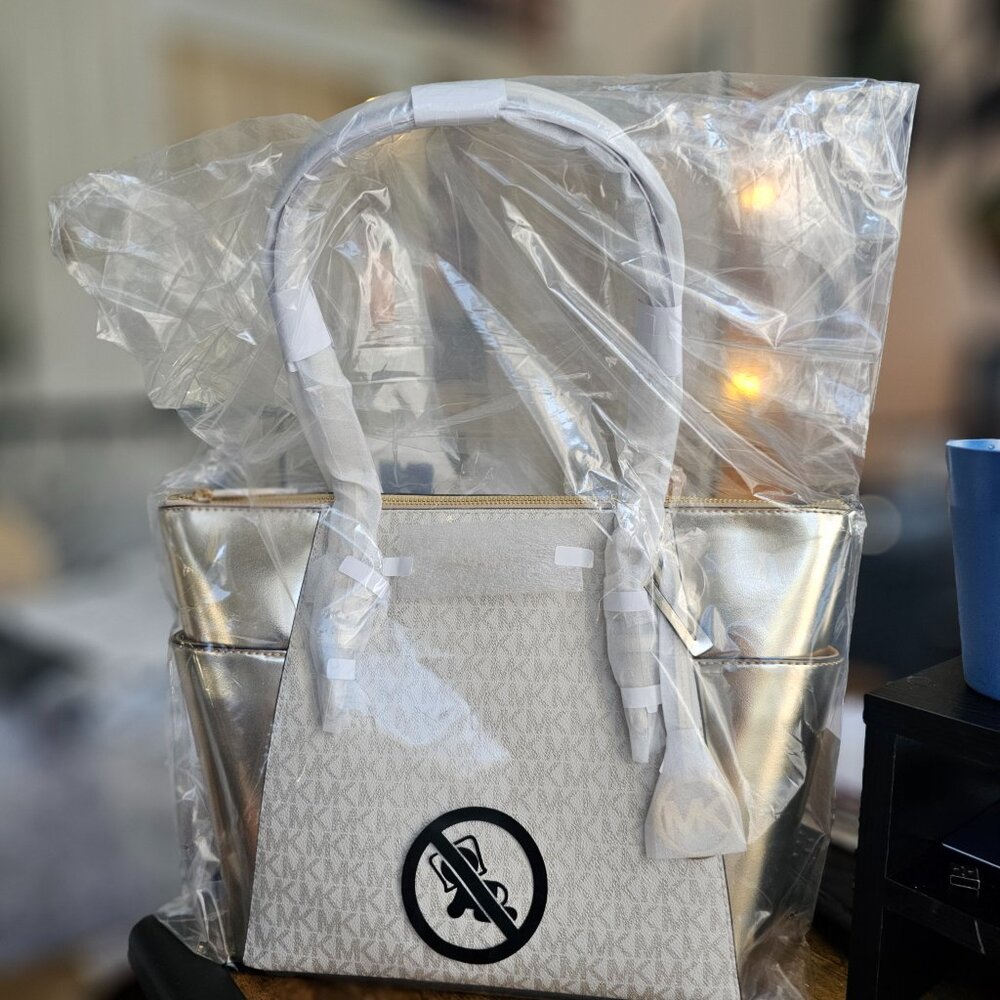 Michael Kors Large Signature Logo and Metallic Tote Bag